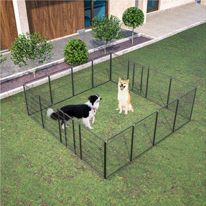 English Elm Dog Exercise Pen 16 Panel Wrought Iron Enclosure 40 Inch Portable Yard Fence W1422S00056