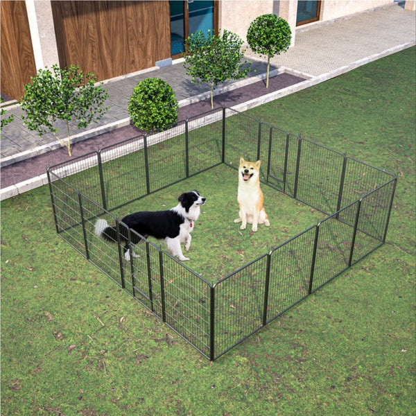 English Elm Dog Exercise Pen 16 Panel Wrought Iron Enclosure 40 Inch Portable Yard Fence W1422S00056