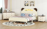 English Elm 3-Pieces Bedroom Sets Full Size Bear-Shape Platform Bed With Nightstand and Storage Dresser,Cream+Walnut