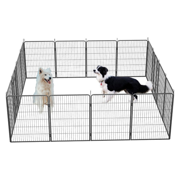 English Elm Dog Exercise Pen 16 Panel Wrought Iron Enclosure 40 Inch Portable Yard Fence W1422S00056