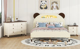 English Elm 3-Pieces Bedroom Sets Full Size Bear-Shape Platform Bed With Nightstand and Storage Dresser,Cream+Walnut