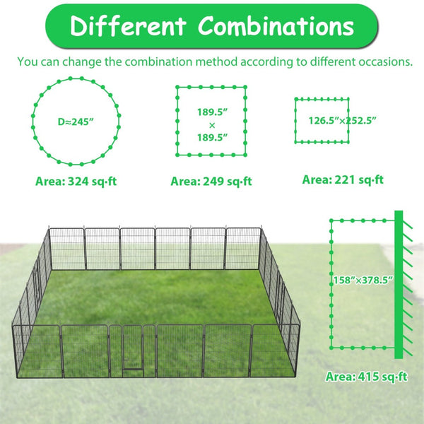 English Elm Dog Playpen 24 Panel Metal Enclosure with Lockable Doors for Indoor Outdoor Use W1422S00023