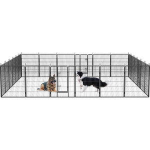 English Elm Dog Playpen 24 Panel Metal Enclosure with Lockable Doors for Indoor Outdoor Use W1422S00023