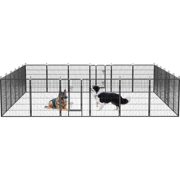 English Elm Dog Playpen 24 Panel Metal Enclosure with Lockable Doors for Indoor Outdoor Use W1422S00023