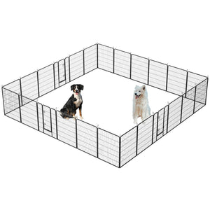 English Elm Dog Playpen 24 Panel Metal Enclosure with Lockable Doors for Indoor Outdoor Use W1422S00023