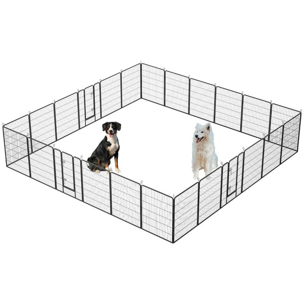 English Elm Dog Playpen 24 Panel Metal Enclosure with Lockable Doors for Indoor Outdoor Use W1422S00023