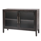 Hearth and Haven Omaha Storage Cabinet with 2 Tempered Glass Doors, 4 Legs and Adjustable Shelf, Grey