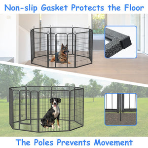 English Elm Heavy Duty 8 Panel Metal Dog Playpen Foldable Outdoor Kennel with Anchor Stakes W1422112800