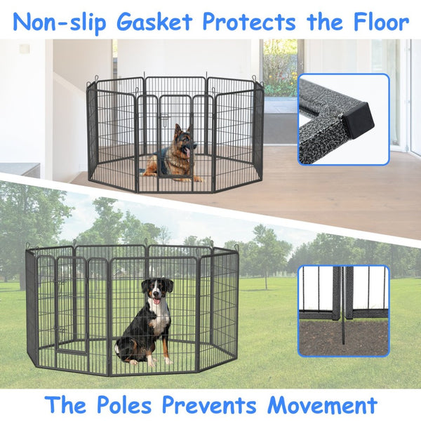 English Elm Heavy Duty 8 Panel Metal Dog Playpen Foldable Outdoor Kennel with Anchor Stakes W1422112800