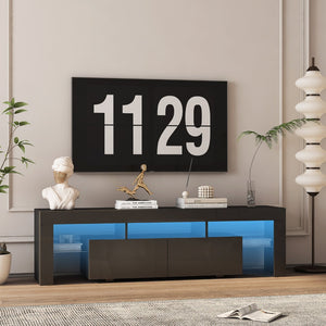 English Elm High Gloss Black Tv Console with Led Ambiance Lighting Storage Cabinets Modern Living Room W1321126658