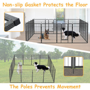 English Elm Dog Exercise Pen 16 Panel Wrought Iron Enclosure 40 Inch Portable Yard Fence W1422S00056