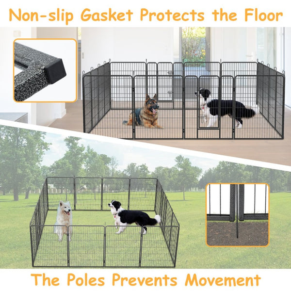 English Elm Dog Exercise Pen 16 Panel Wrought Iron Enclosure 40 Inch Portable Yard Fence W1422S00056