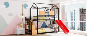 English Elm Twin Metal Bunk Bed With Slide & Storage Stairs - Fun House-Style Design For Kids' Bedrooms! SF000195AAJ-GIGA