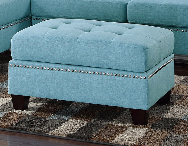 English Elm Modern Blue 3-Piece Reversible Sectional Sofa with Tufted Cushions, Nickel Stud Trim & Ottoman, Plush Comfort B011S00472