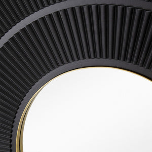 English Elm 40" Square Carved Pleated Wall Mirror Gold Iron Frame Sculptural Living Room Accent Black W2078126758