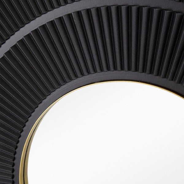 English Elm 40" Square Carved Pleated Wall Mirror Gold Iron Frame Sculptural Living Room Accent Black W2078126758