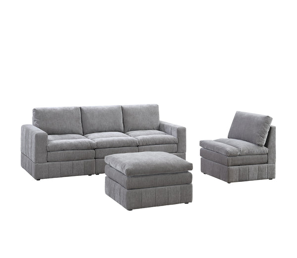 English Elm Contemporary 5-Piece Modular Sectional Set: Plush Granite Morgan Fabric For Versatile Living Spaces B011S00468