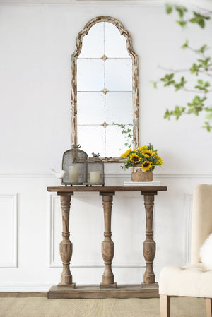 English Elm 22" Arched Wall Mirror Cream Gold Wood Frame Moorish Pane Grid Entryway Decor W2078P155651