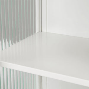 English Elm 23.62"Glass Modern Two-Door Wall Cabinet with Fluted Tempered Glass, Open Shelf, Towel Rack, White, Sleek Storage W757119332