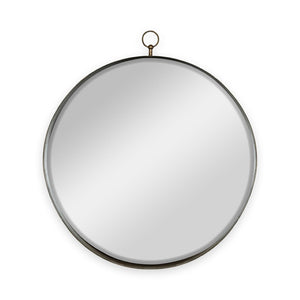 English Elm 24"x28" Gold Iron Round Mirror with Ring Handle for Entryway Bedroom or Vanity Wall W2078126762
