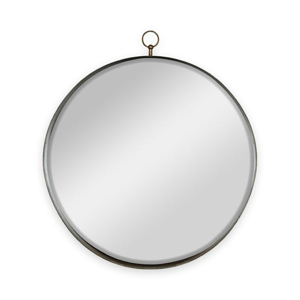 English Elm 24"x28" Gold Iron Round Mirror with Ring Handle for Entryway Bedroom or Vanity Wall W2078126762