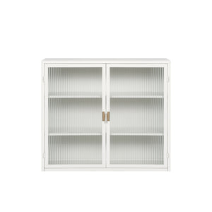 English Elm 27.56"Glass Modern Two-Door Wall Cabinet With Stylish Fluted Glass Doors For Organized Storage Solutions W757119328