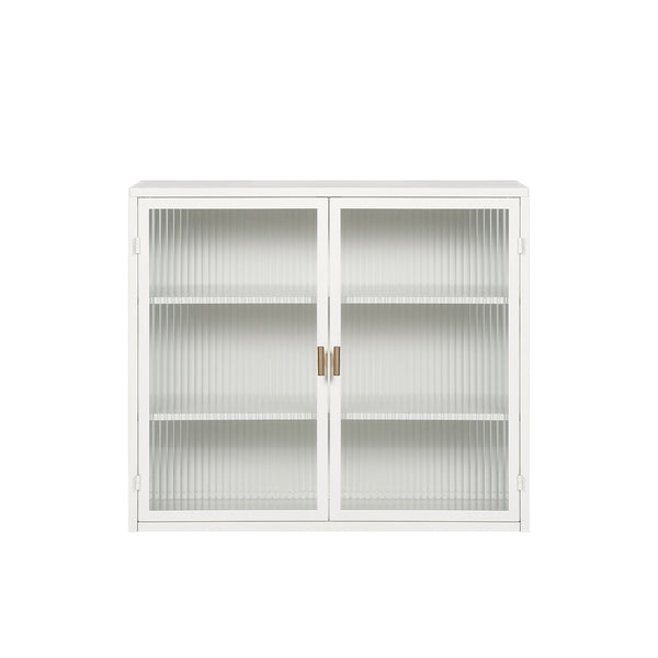 English Elm 27.56"Glass Modern Two-Door Wall Cabinet With Stylish Fluted Glass Doors For Organized Storage Solutions W757119328