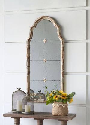 English Elm 22" Arched Wall Mirror Cream Gold Wood Frame Moorish Pane Grid Entryway Decor W2078P155651