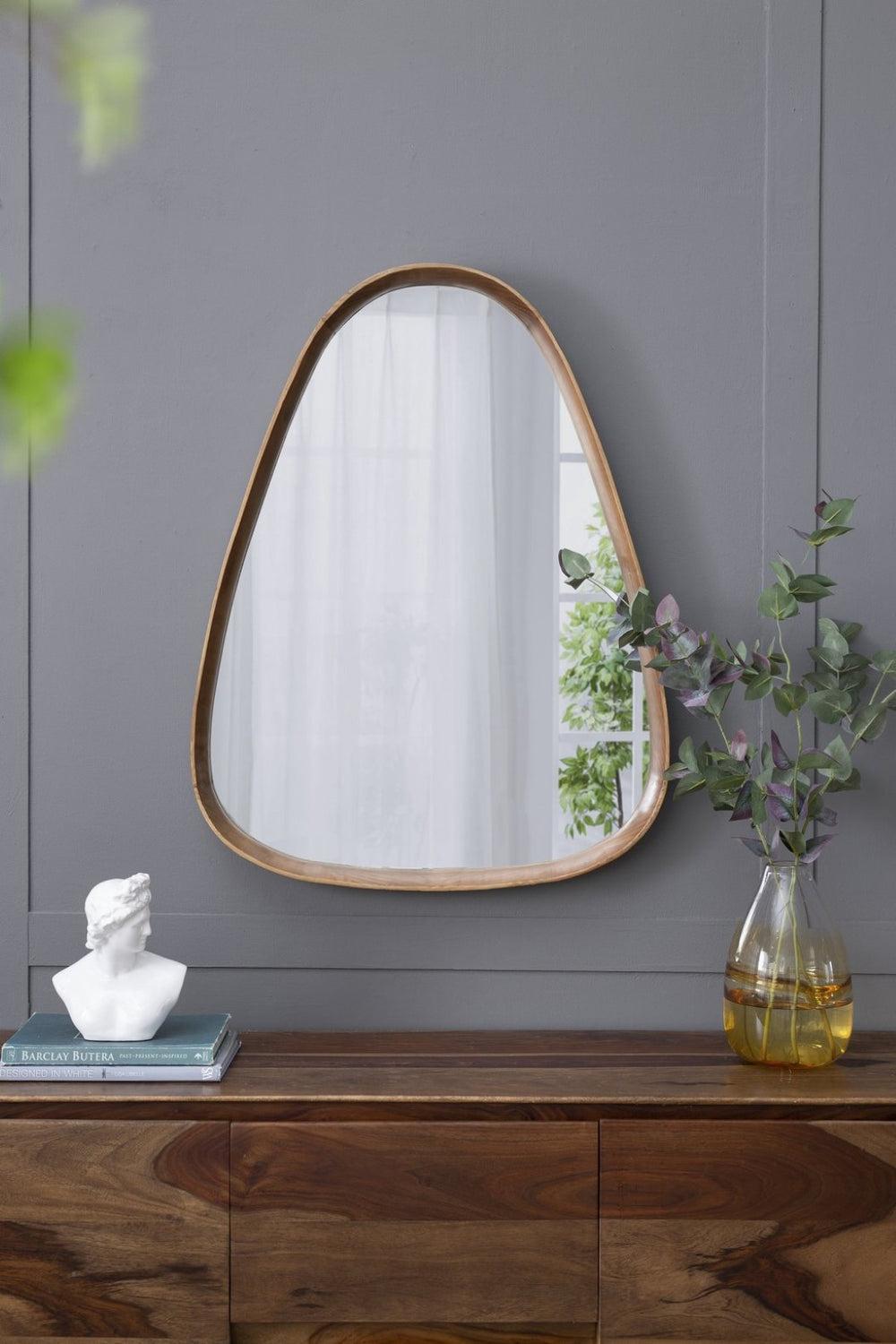 English Elm 30"x38" Organic Shaped Pine Wood Wall Mirror for Entryway Living Room or Bath W2078126451