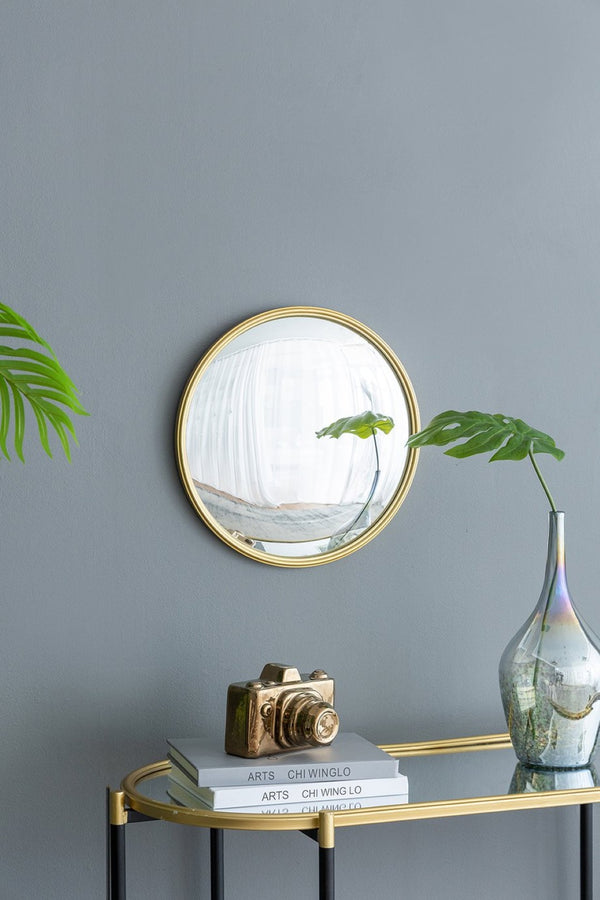 English Elm D15" Gold Iron Frame Convex Round Wall Mirror Sculptural Accent for Any Room W2078126760