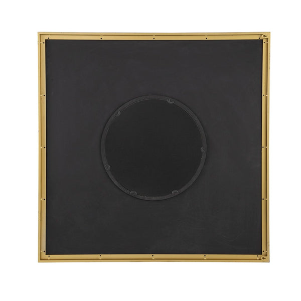 English Elm 40" Square Carved Pleated Wall Mirror Gold Iron Frame Sculptural Living Room Accent Black W2078126758