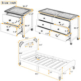 English Elm 3-Pieces Bedroom Sets Twin Size Bear-Shape Platform Bed With Nightstand and Storage Dresser,White+Gray