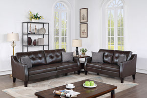 English Elm SOFA 2PC Dark Brown Faux Leather Set – 78" Sofa & 55" Loveseat, Gel Leatherette, Wood Frame Comfort B089S00171
