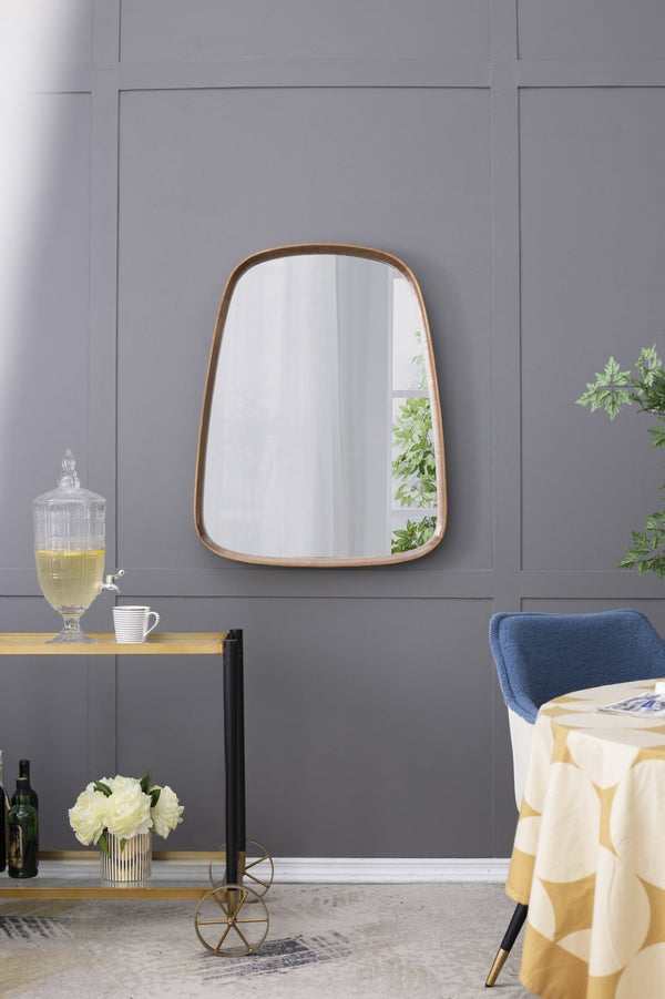 English Elm 27"x37" Organic Pine Wood Framed Wall Mirror Curved Silhouette for Modern Entryways W2078126452