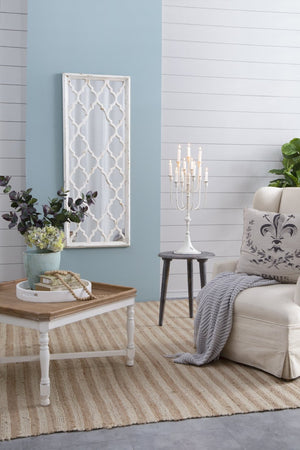 English Elm 24" Distressed White Full Length Floor Mirror Carved Fir Wood Frame Farmhouse Bedroom W2078126756
