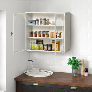 English Elm 27.56"Glass Modern Two-Door Wall Cabinet With Three-Tier Storage For Stylish Entryway & Living Room W757119330
