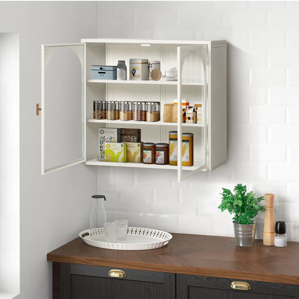 English Elm 27.56"Glass Modern Two-Door Wall Cabinet With Three-Tier Storage For Stylish Entryway & Living Room W757119330