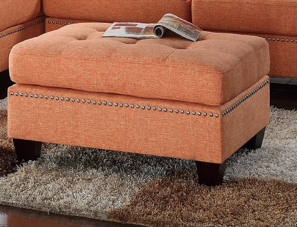 English Elm Modern 3-Piece Sectional Sofa with Reversible Chaise and Ottoman, Tufted Linen-Like Fabric, Stud Trim Orange 33 L x 15 W x 82 H B011S00473
