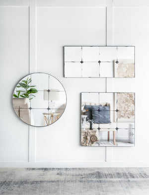 English Elm 21x47" Antiqued Glass Rectangular Wall Mirror with Floral Resin Corners for Entryway W2078126445