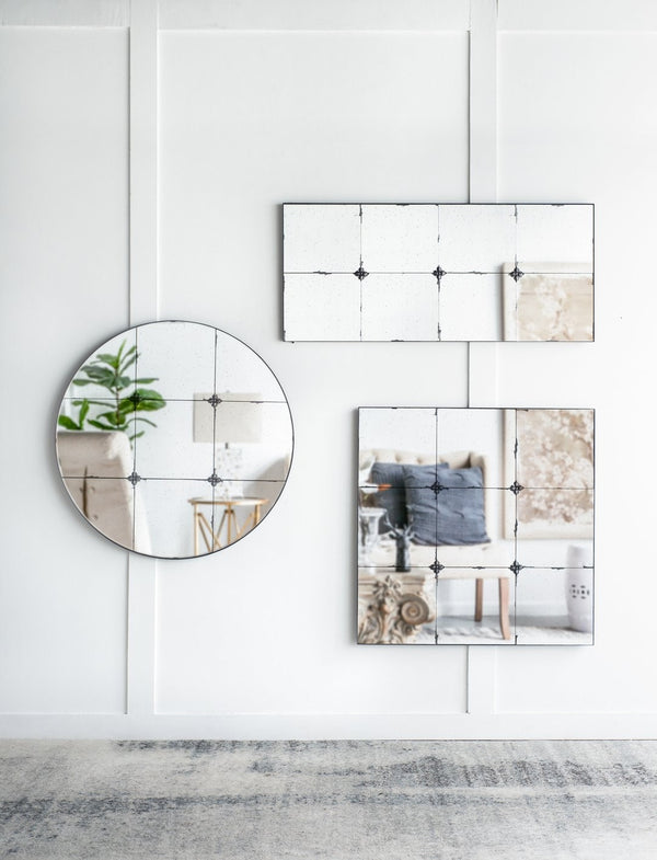 English Elm 21x47" Antiqued Glass Rectangular Wall Mirror with Floral Resin Corners for Entryway W2078126445