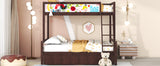 Hearth and Haven Twin over Full Bunk Bed with Whiteboard, 3 Hooks and 2 Drawers, Espresso