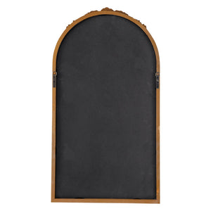 English Elm 23" Arched Wood Wall Mirror Hand Carved Rose Detail Antiqued Glass Entryway Accent Brown W2078126747
