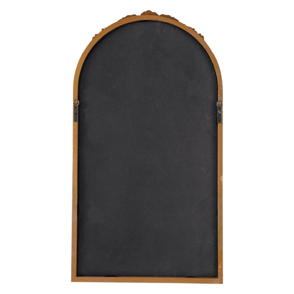 English Elm 23" Arched Wood Wall Mirror Hand Carved Rose Detail Antiqued Glass Entryway Accent Brown W2078126747