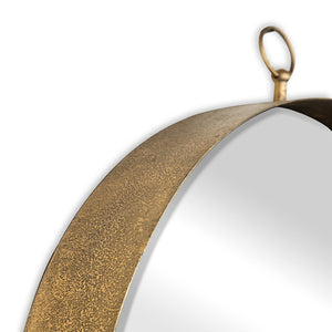 English Elm 24"x28" Gold Iron Round Mirror with Ring Handle for Entryway Bedroom or Vanity Wall W2078126762