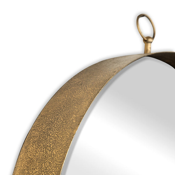 English Elm 24"x28" Gold Iron Round Mirror with Ring Handle for Entryway Bedroom or Vanity Wall W2078126762