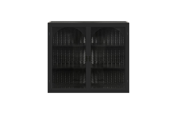 English Elm 27.56"Glass Modern Two-Door Wall Cabinet With Woven Pattern - Stylish Storage For Any Room, Black W757119331