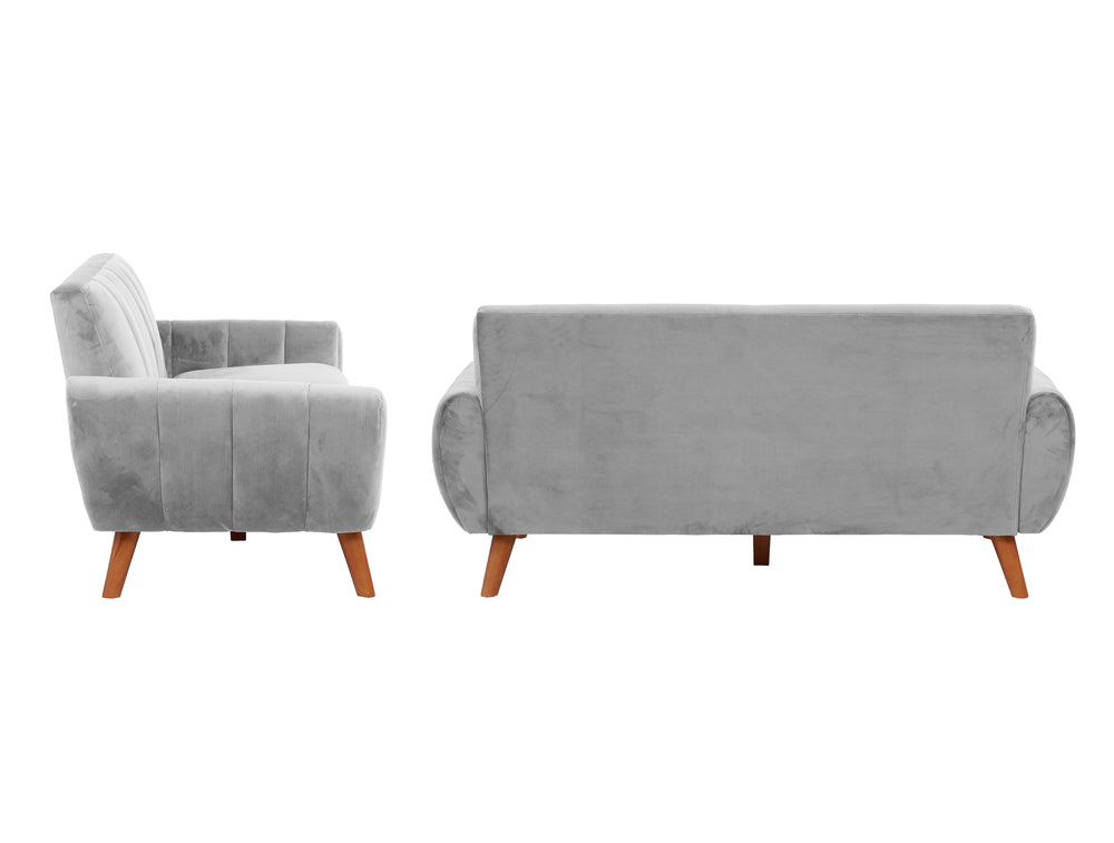 English Elm SOFA Plush Velvet 2-Piece Set with Solid Wood Frame, Tufted Back, Comfortable Deep Seats for Living Room Light Gray 57 L x 32 W x 17 H B089S00168