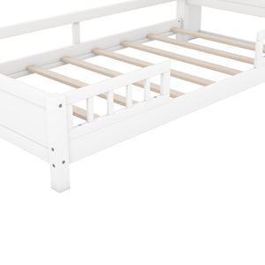 English Elm Wood Twin Platform Bed with LED Headboard Light, Built-In Storage Shelves and Safety Guardrail 93 White WF308150AAK