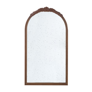 English Elm 23" Arched Wood Wall Mirror Hand Carved Rose Detail Antiqued Glass Entryway Accent Brown W2078126747