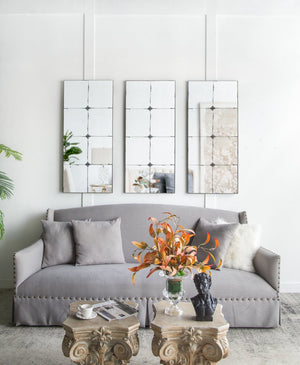 English Elm 21x47" Antiqued Glass Rectangular Wall Mirror with Floral Resin Corners for Entryway W2078126445